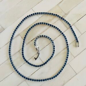 18k White Gold plated Blue Crystal Tennis Necklace NWOT